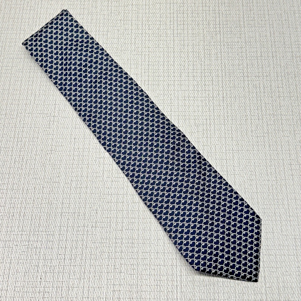 Bert Pulitzer Silk Necktie‎ Mens OS Navy Blue Chain Link Preppy Dark Academia